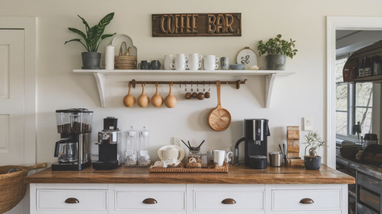 12 Farmhouse Coffee Bar Ideas to Create a Cozy Brew Station
