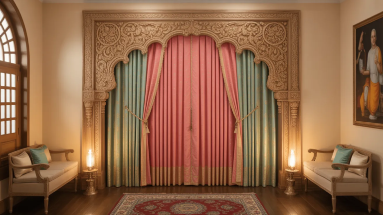 19 Mandir Curtain Designs Ideas